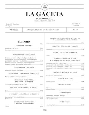 Gaceta No 78 Miércoles 27 De Abril De 2016