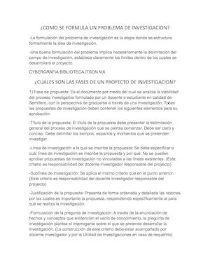 COMO SE FORMULA UN PROBLEMA DE INVESTIGACION