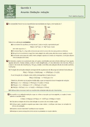 FICHAS DE EXERCICIOS - Oxidação Redução E Solubilidade