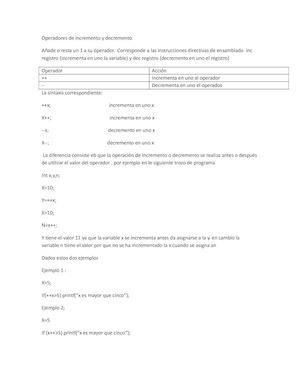Operadores De Incremento Y Decremento