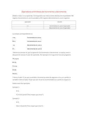 Operadores Aritméticos De Incremento Y Decremento