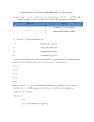 Operadores Aritméticos De Incremento Y Decremento