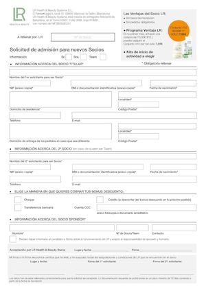 Solicitud Nuevo Socio Y Primer Pedido Editable  Espanã