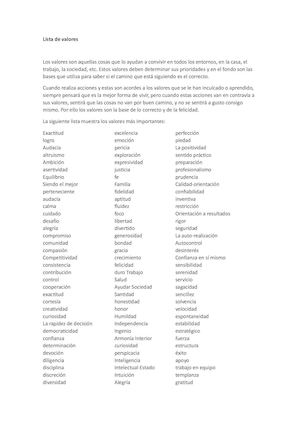 Lista De Valores