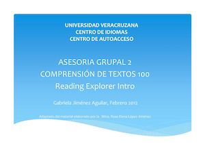 Asesoría Grupal 2 TBAS 100- READING EXPLORER INTRO