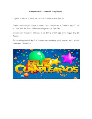 Planeación De La Fiesta De Cumpleaños Francesca
