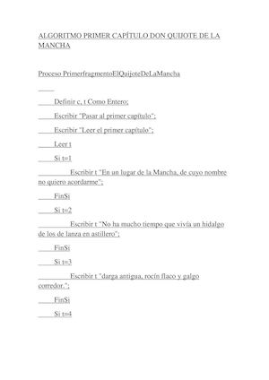 Algoritmo Primer Capítulo Don Quijote De La Mancha (Pdf)