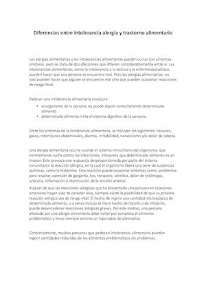 Diferencias Entre Intolerancia Alergia Y Trastorno Alimentario Sheila Y Diego