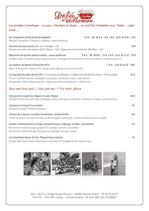 Restaurant Carte "Les Fils à Maman" 2016