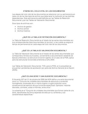 Etapas Del Ciclo Vital De Los Documentos