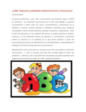 Cómo Trabajar La Dimensión Comunicativa En El Preescolar 1
