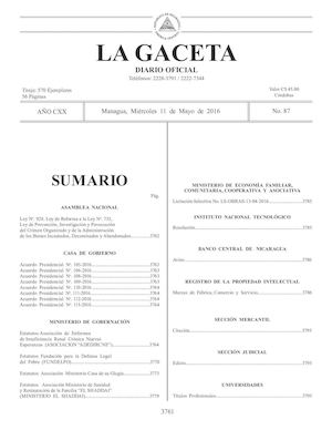 Gaceta No 87 Miércoles 11 De Mayo De 2016