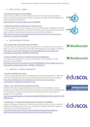 Lettre d'information, mai 2016, sem. 19