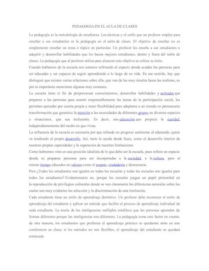 Pedagogia En El Aula De Clases