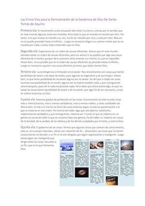Las Cinco Vías Para La Demostración De La Existencia De Dios De Santo Tomás De Aquino