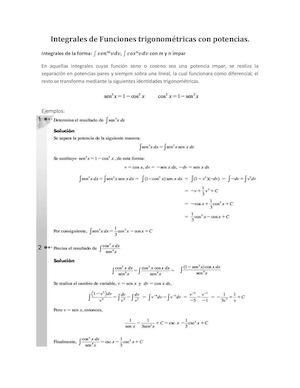 Integrales De Funciones Trigonometricas Con Potencias