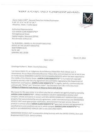 Notice Of Default against PG County Abandoned Vehicle Unit