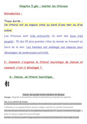 CHAP 5 GÉO: HABITER LES LITTORAUX