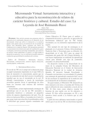 Micromundo Reconstrucción de relatos de carácter histórico y cultural