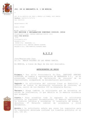 Magasegur S L Concurso Declarado 191 2016 1