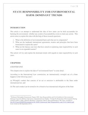 State Responsibility For Environmental Harm
