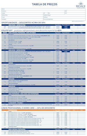 Bioage - Tabela De Preços