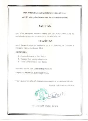 Certificado De Fibra Óptica