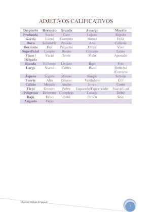 ADJETIVOS CALIFICATIVOS
