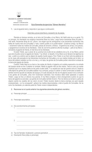Guía Ejercicios Género Narrativo 1 Medio 2