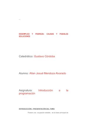 DESEMPLEO Y POBREZA: CAUSAS Y POSIBLES SOLUCIONES.