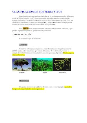 Clasificacion De Los Seres Vivos