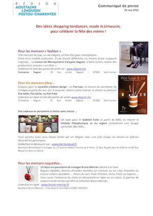 Communiqué De Presse Des Idées Cadeaux Made In Limousin Pour La Fête Des Mères