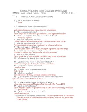 Cuestionario Unidad Iii Diseña Bases De Datos Simples