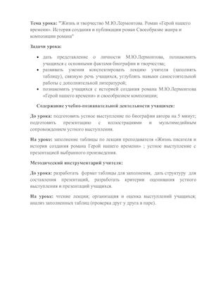 Информационные карты по изучению романа Герой нашего времени