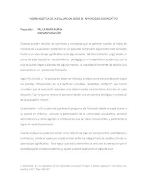 Vison Holistica De La Evaluacion Desde El Aprendizaje Significativo
