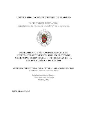 PENSAMIENTO CRÍTICO: DIFERENCIAS EN ESTUDIANTES UNIVERSITARIOS EN EL TIPO DE CREENCIAS, ESTRATEGIAS E INFERENCIAS EN LA LECTURA CRÍTICA DE TEXTOS