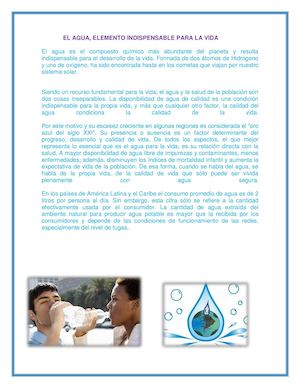 EL AGUA INDISPENSABLE PARA EL DESARROLLO DE LA VIDA