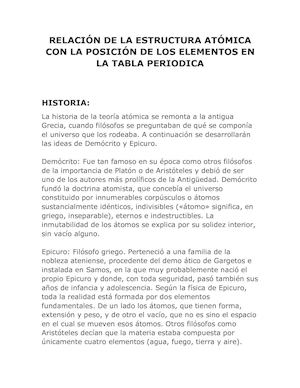 Relación De La Estructura Atómica Con La Posición De Los Elementos En La Tabla Periodica