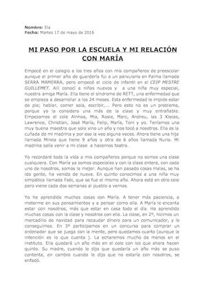 Mi Paso Por La Escuela Y Mi Relación Con María