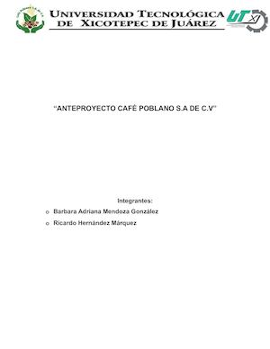 Anteproyecto Cafe Poblano S.A de C.V