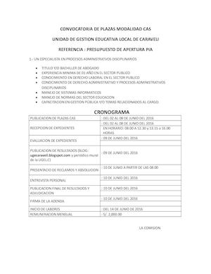Convocatoria De Plazas Modalidad Cas Pia