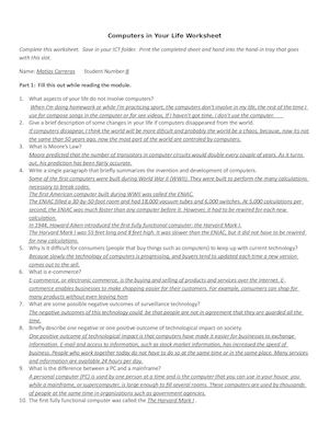 Computers In Your Life Worksheet Matias