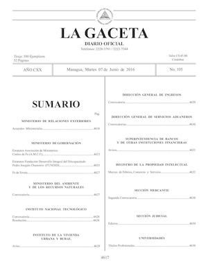 Gaceta No 105 Martes 07 De Junio De 2016