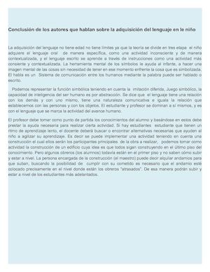 Conclusión De Los Autores Que Hablan Sobre La Adquisición Del Lenguaje En Le Niño