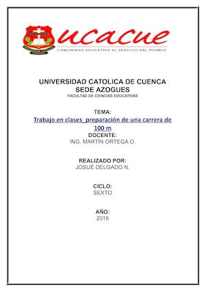 Trabajo En Clases Preparación De Una Carrera De 100 M