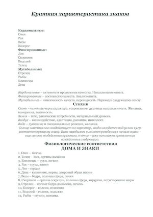 Краткая характеристика знаков зодиака