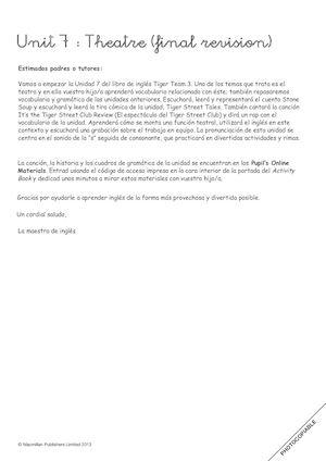 Letter to parents Unit 7 - 3º