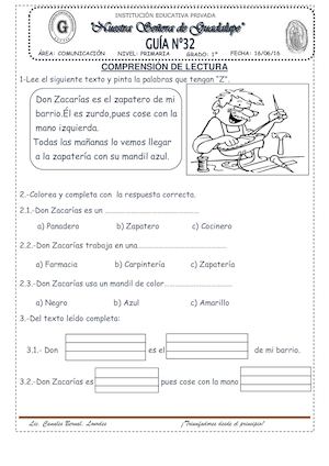 Comprensión De Lectura Za Zo Zu