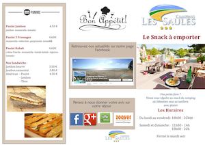 Menu Snack à Emporter Camping les Saules