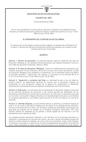 Decreto 4500 De Mineduacion Sobre Educ Religiosa